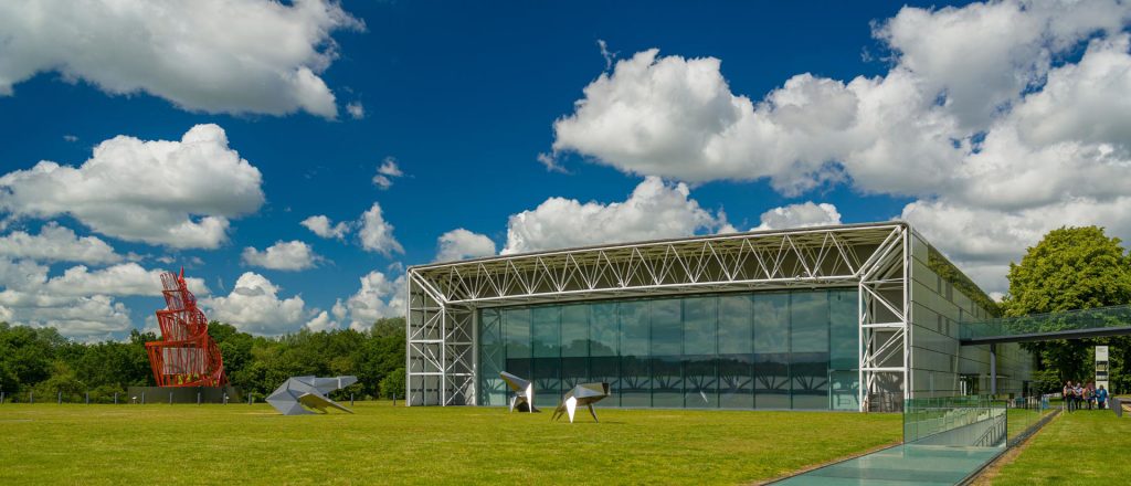 Sainsbury_Centre_East_end_exterior_with_-Beasts_sculptures_and_Tatlins_Tower_photo_Andy_Crouch