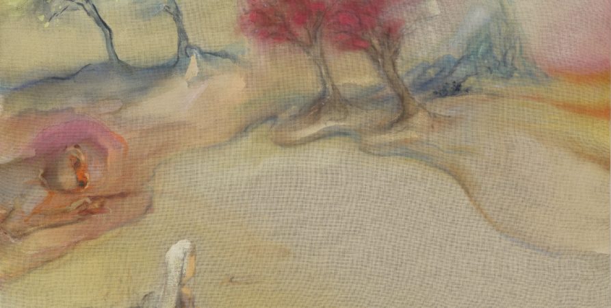 Tempura painting depicting a human figure in a landscape