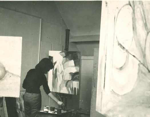 Mary Webb, painting studio, Newcastle, 1962.