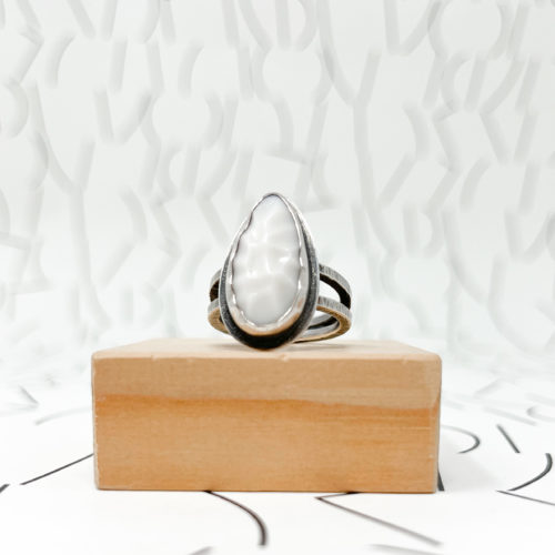 White Teardrop Silver Ring