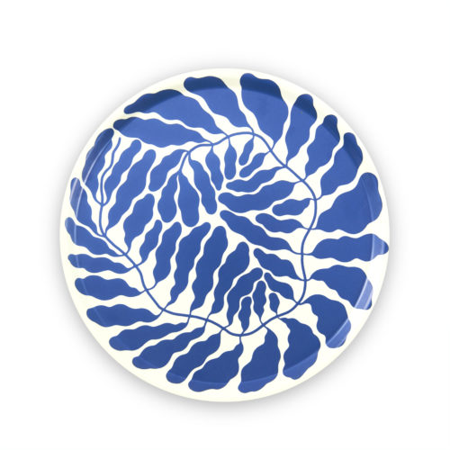Blue Leaves Round Tray