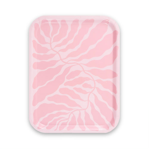 Pink Leaves Rectangle Tray
