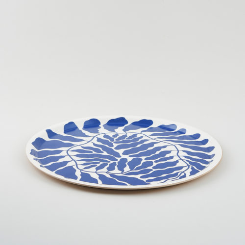 Blue Leaves Round Tray
