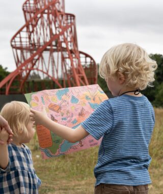 Young visitors enjoying the Sculpture Park Pocket Map, photo by Kate Wolstenholme.